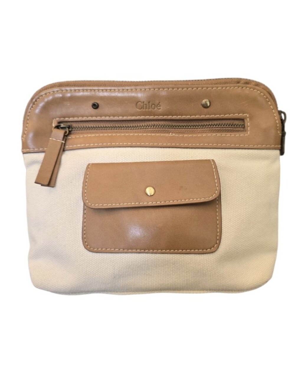 Chloe Canvas And Leather Cosmetic Bag In EUC